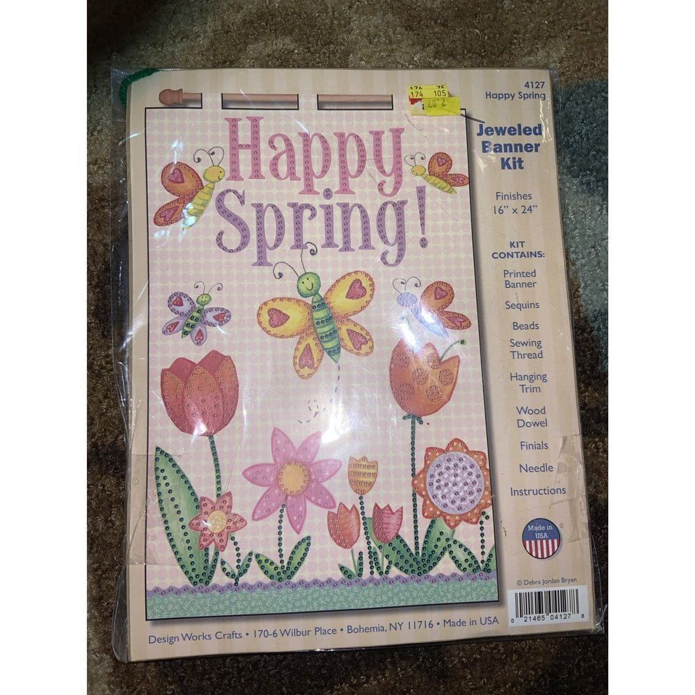 Happy Spring Banner Kit Floral Butterflies Wall Decoration Craft embroidery